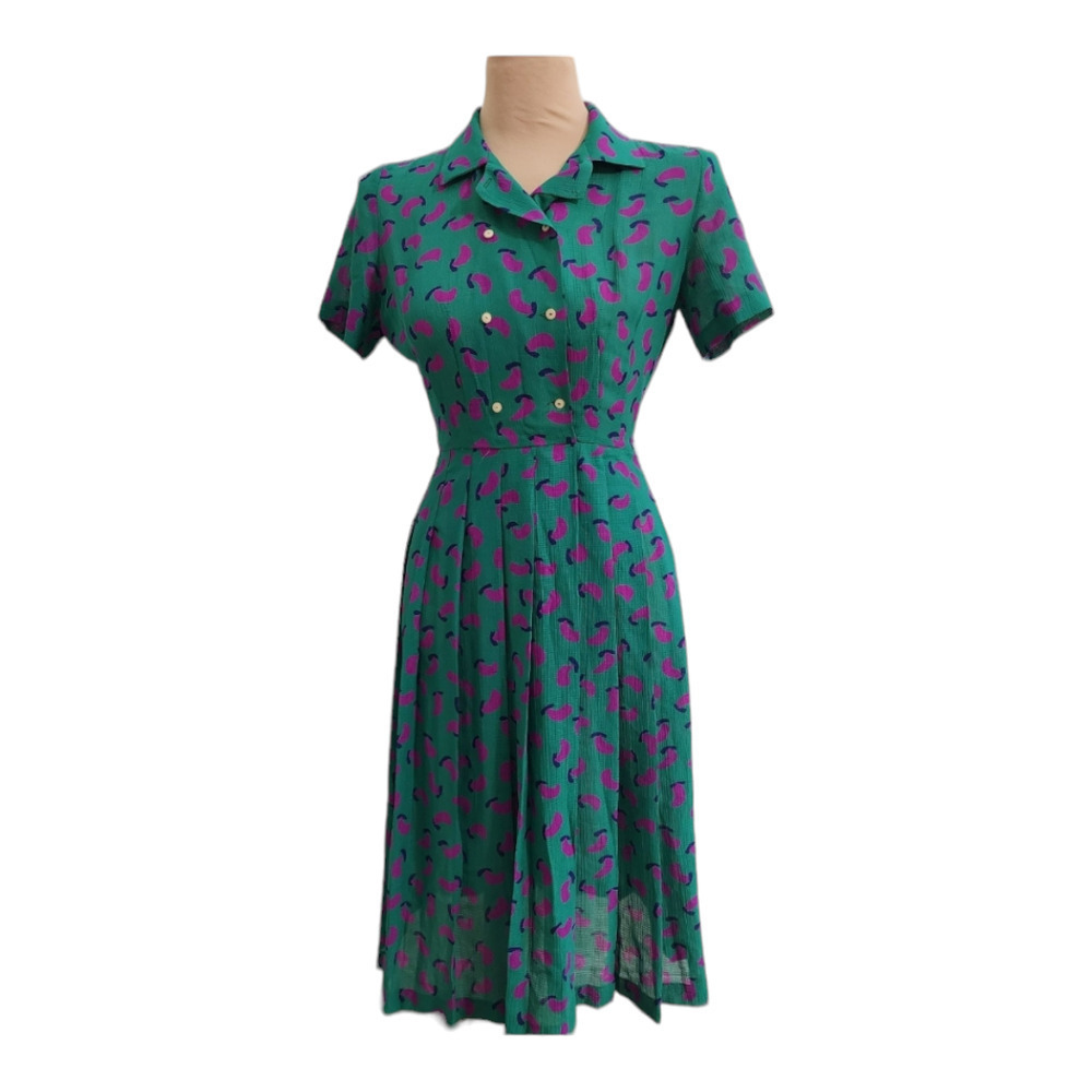 Vintage 60s style collared button up abstract midi textured dress Lui Chantant